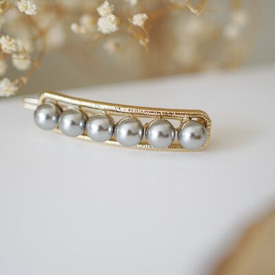 Barrette Rachelle Golden Gray Pearls