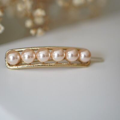 Golden Rachelle Hair Clip with Pink Pearls