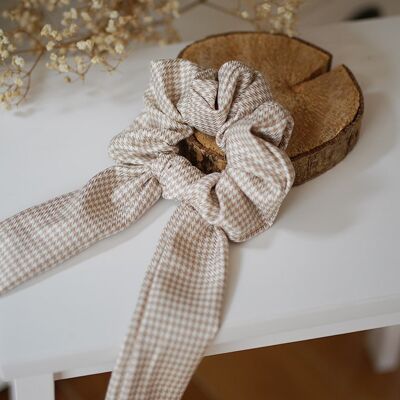 Elastico per nastri Tamara con stampa pied de poule beige e bianca