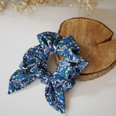 Navy Blue Floral Bastien Bow Scrunchie