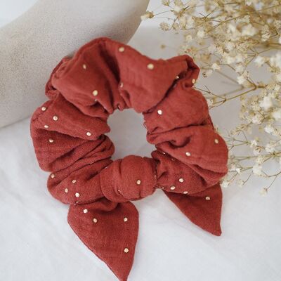 Scrunchie Bow Ivy Terracotta with Golden Dots