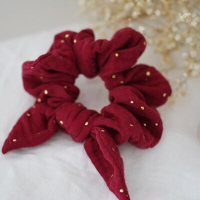 Scrunchie Bow Ivy Red Garnet with Golden Dots