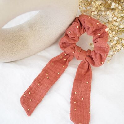 Scrunchie infantil con lazo Ivana Marsala Rosa y Dorado