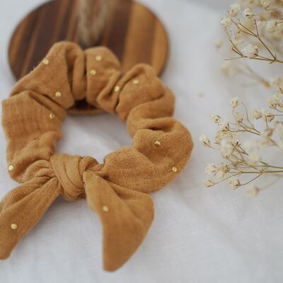 Lou Camel and Gold Child Bow Scrunchie