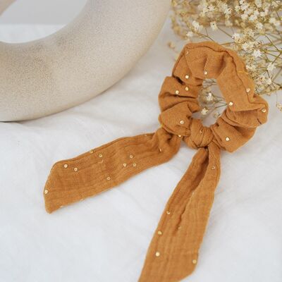 Child's Ribbon Scrunchie Ivana Camel and Gold