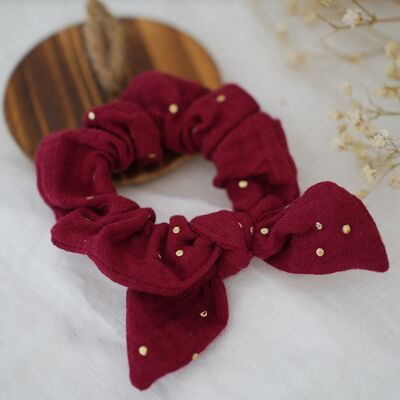 Scrunchie infantil con lazo rojo y dorado Lou Garnet