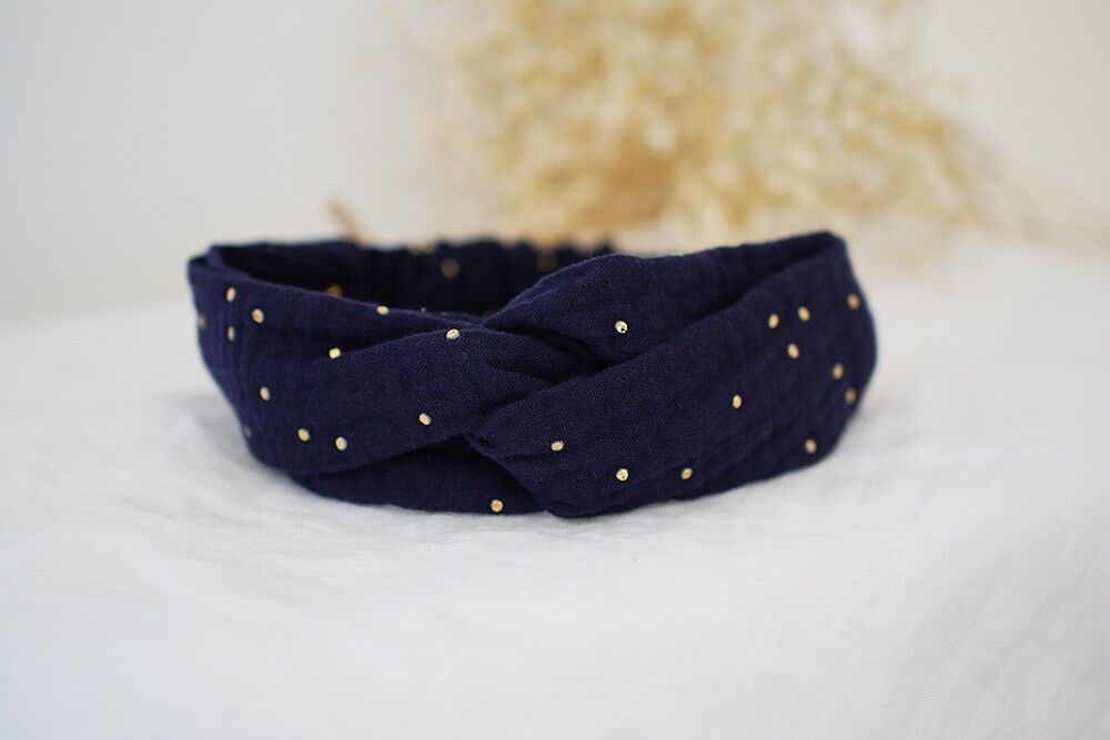 Fascia per Capelli Mila Blu Navy e Oro