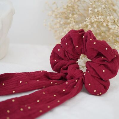 Scrunchie Ribbon Lina Red Garnet with golden dots