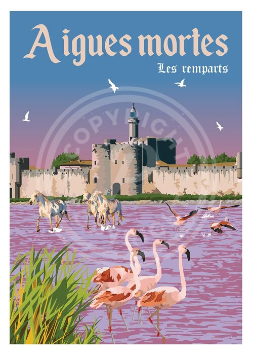 Affiche ville aigues-mortes - 50x70 cm