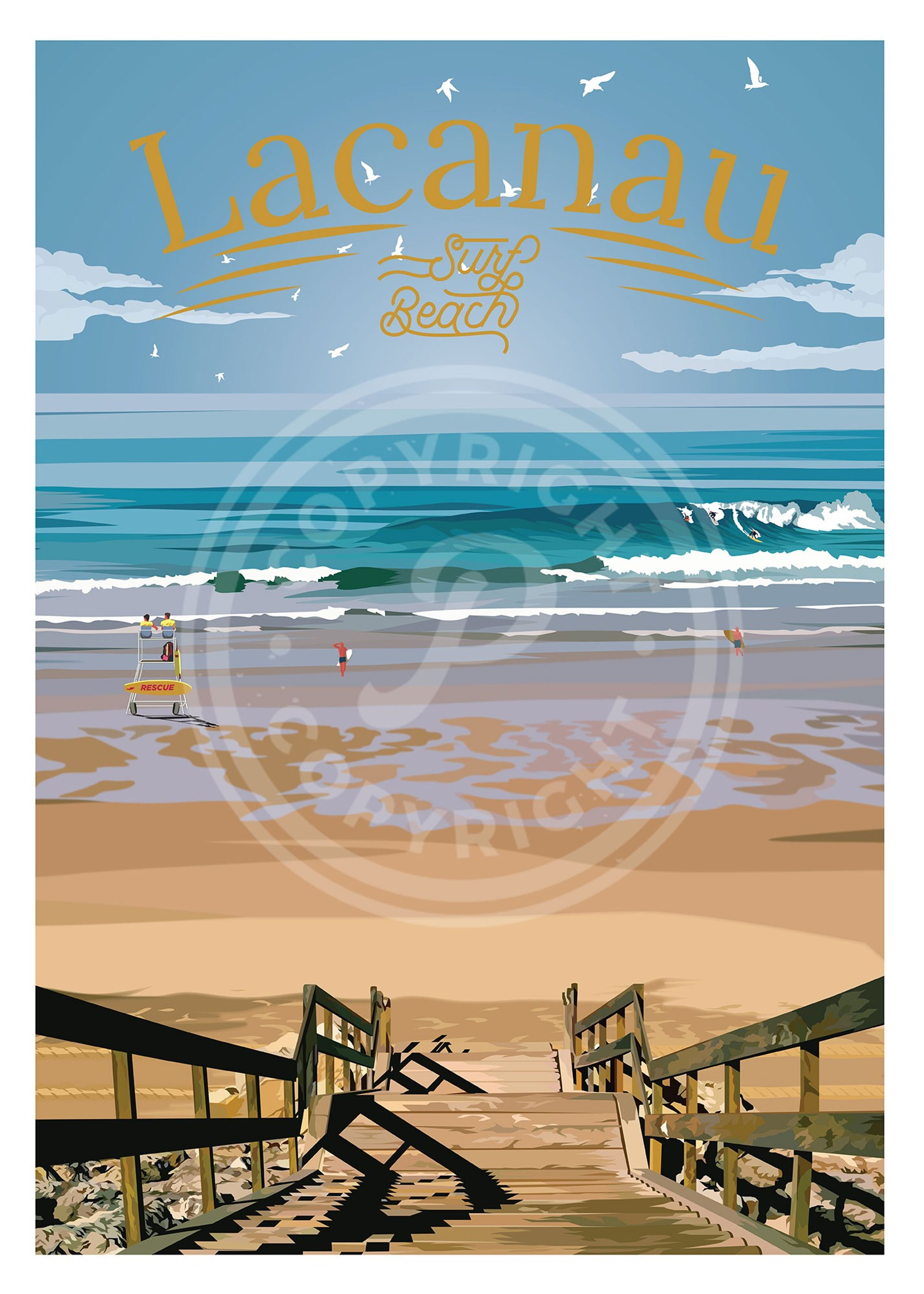 Affiche 50x70 - L'Océan à Lacanau - Lacanau