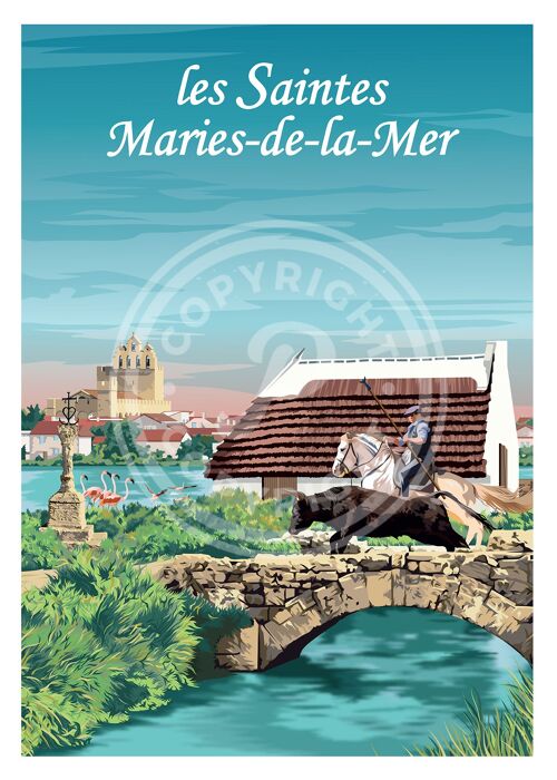 Affiche de la ville des saintes maries de la mer - 30x40 cm