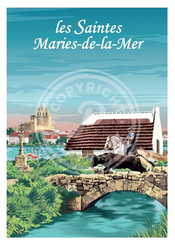 Affiche de la ville des saintes maries de la mer - 50x70 cm 1
