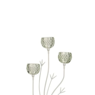 candelero de pie 3 flores vidrio verde-3627