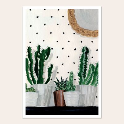 Cartel de cactus y lunares.