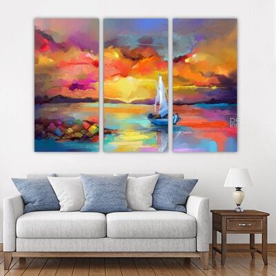 Canvas Abstract flower sunset -3 Parts - S