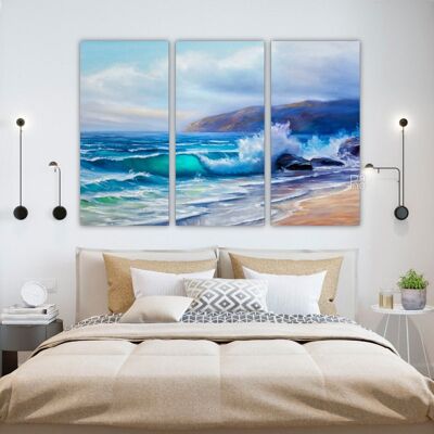 Canvas Oil  painting of the sea on canvas. -3 Parts - S
