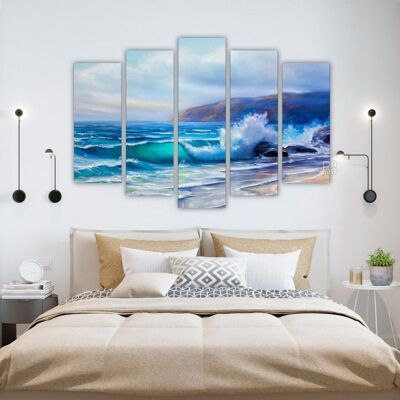 Canvas Oil  painting of the sea on canvas. -5 Parts - M