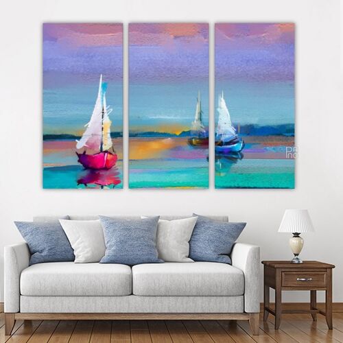 Canvas Three boats at sunset -3 Parts - S