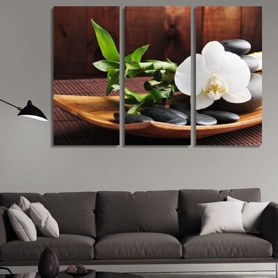 Leinwand Zen-Steine und eine weiße Orchidee -3 Teile - S