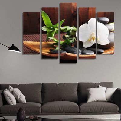 Canvas Zen stones and a white orchid -5 Parts - S