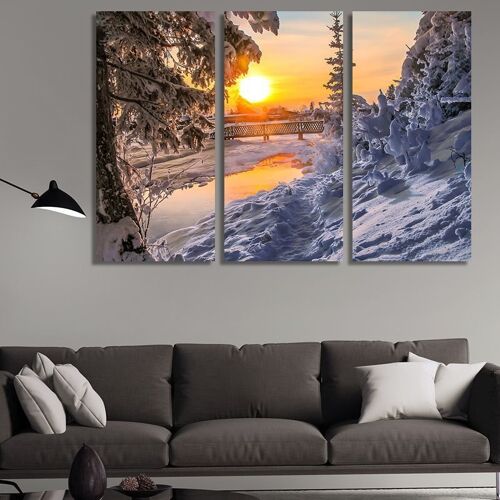 Canvas Sunset at a winter landscape -3 Parts - M