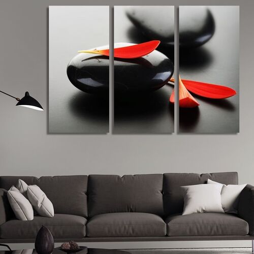 Canvas Zen stones and red leaves -3 Parts - S