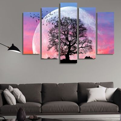 Canvas Tree at moonlight -5 Parts - S