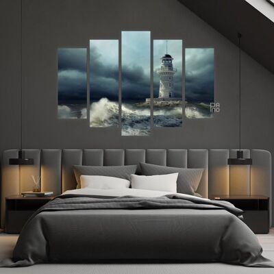 Canvas Lighthouse in the turbulent sea -5 Parts - S