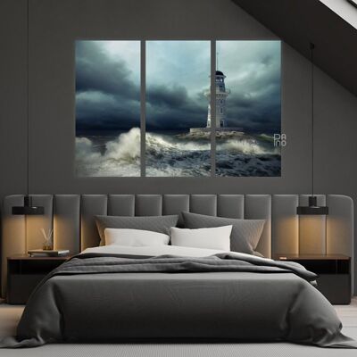 Canvas Lighthouse in the turbulent sea -3 Parts - M