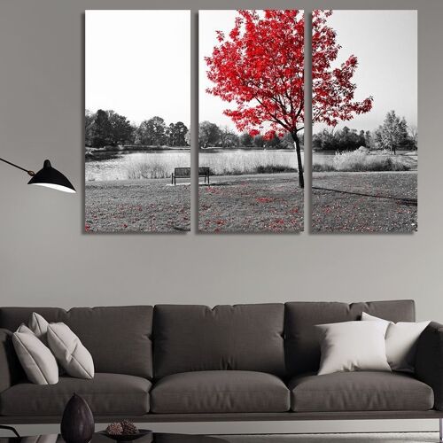 Canvas Red wood on a black and white background -3 Parts - S