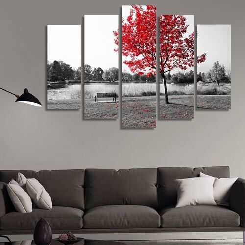 Canvas Red wood on a black and white background -5 Parts - S
