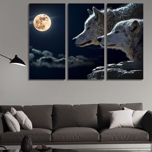 Canvas Full moon wolves -3 Parts - S