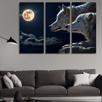Lupi della luna piena su tela - 3 parti - M