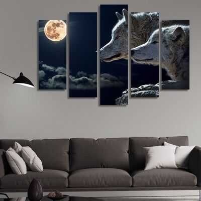 Canvas Full moon wolves -5 Parts - M