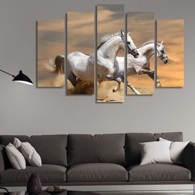 Toile Chevaux de course au coucher du soleil -5 Parties - S