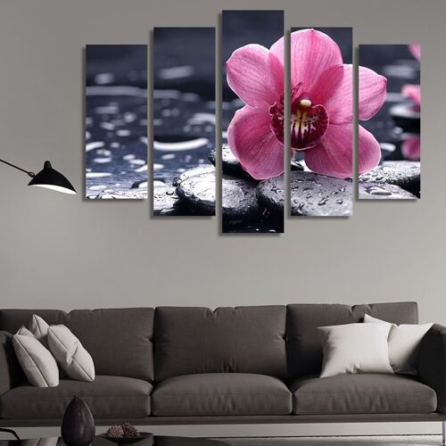 Canvas Orchid with water drops -5 Parts - S