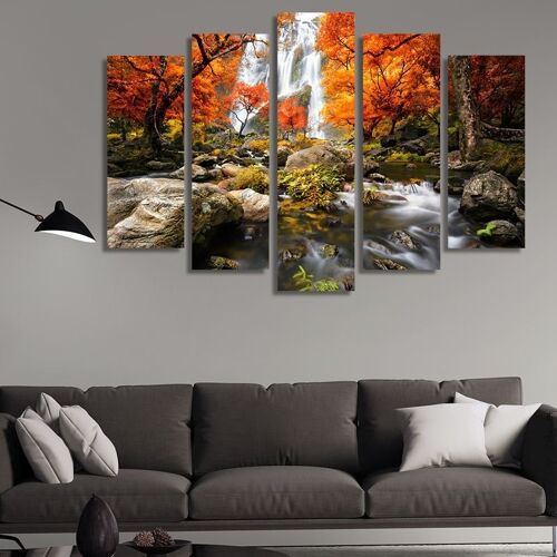 Canvas Forest waterfall -5 Parts - S