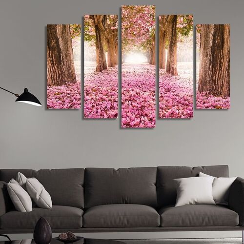Canvas Pink flowers and trees -5 Parts - S
