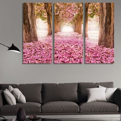 Leinwand Rosa Blumen und Bäume -3 Teile - M