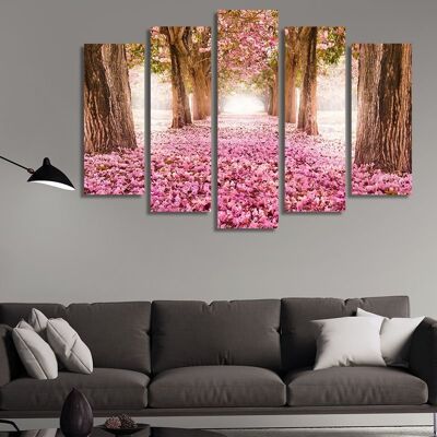 Canvas Pink flowers and trees -5 Parts - M