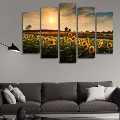 Lienzo Campos de girasoles al atardecer -5 Partes - S