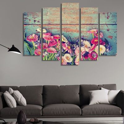 Canvas Beautiful flowers on blue background -5 Parts - M