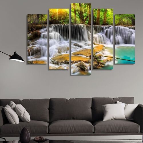Canvas Beautiful forest waterfalls -5 Parts - S
