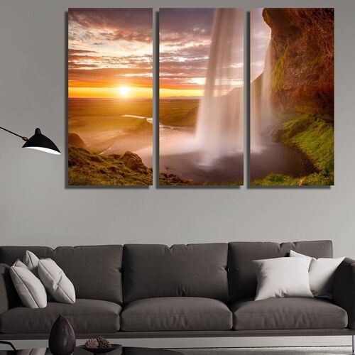 Canvas Waterfall at sunset -3 Parts - S