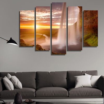 Canvas Waterfall at sunset -5 Parts - S