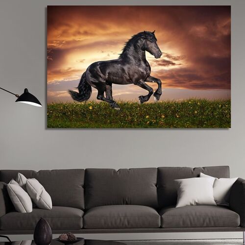 Canvas Black horse in a gallop -1 Part - S
