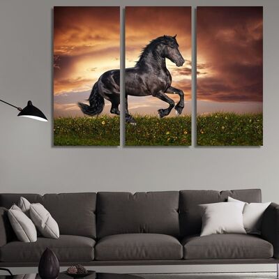 Toile Cheval noir au galop -3 Parties - S