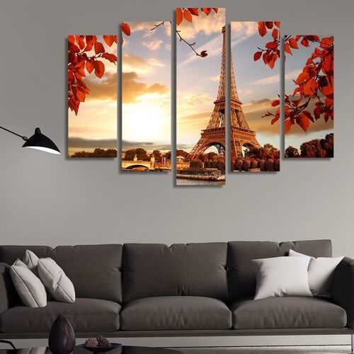 Canvas The Eiffel Tower during Autumn -5 Parts - S