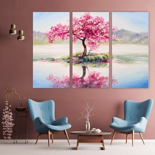 Canvas Cherry tree in a lake -3 Parts - S