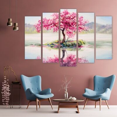 Canvas Cherry tree in a lake -5 Parts - S